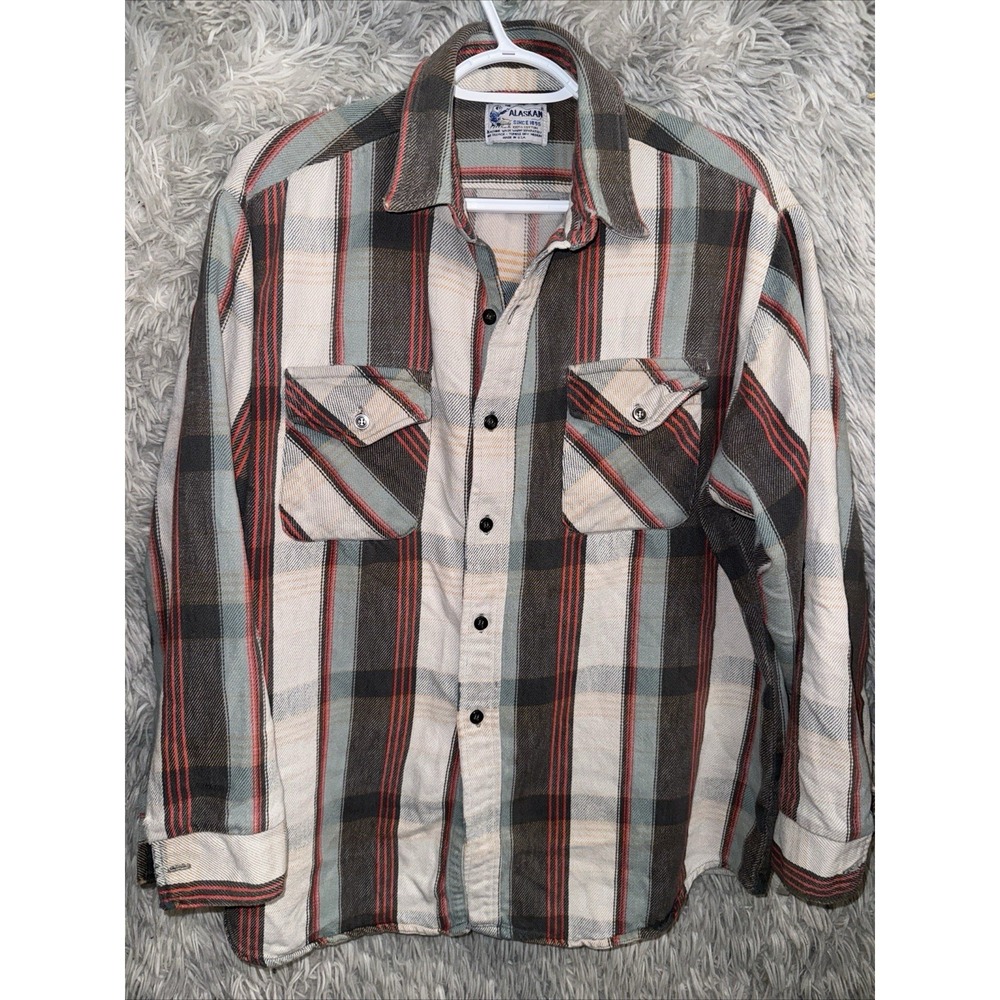 The Alaskan Vintage Flannel Shirt Mens Size Large 100% Cotton‎  Plaid